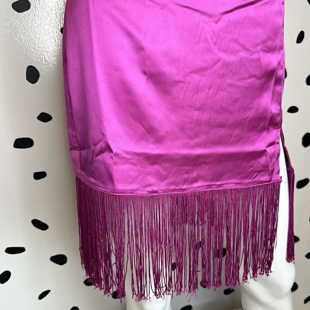 Magenta Fringed Mini Skirt